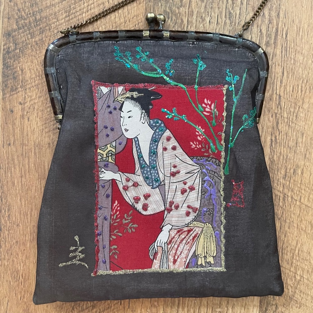 Pure Silk Vintage Hand Painted Crossbody Evening Bag